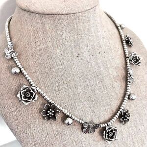 NWT Vtg Handmade 925 Sterling Silver Flower Butterfly Charm Necklace Silver OS